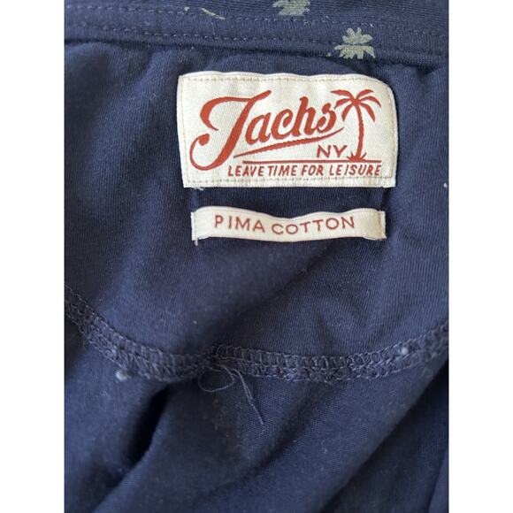 Jachs New York Large Navy Blue w/ Olive Palm Trees Pima Cotton Polo Shirt - Picture 4 of 6